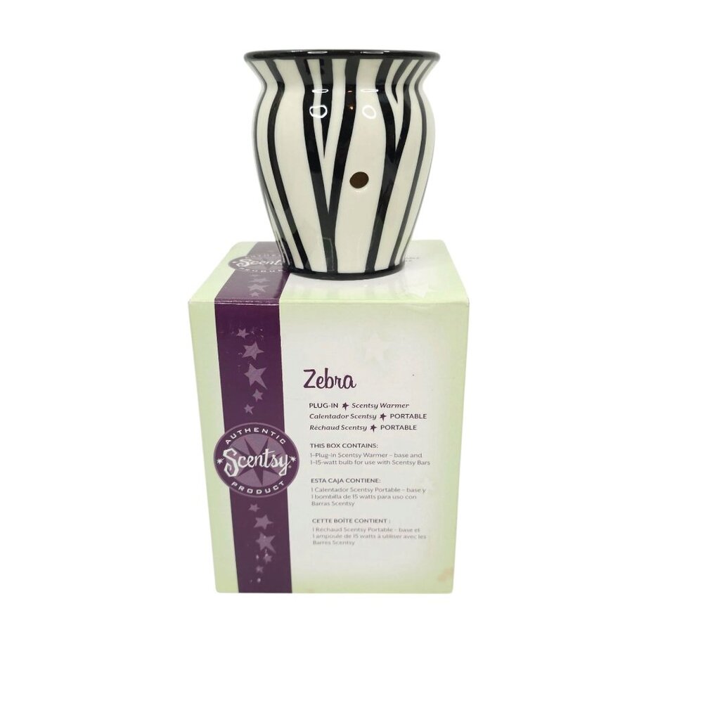 Scentsy Warmer Zebra Plug-In Black White Safari Retired New Open Box Wax Warmer
